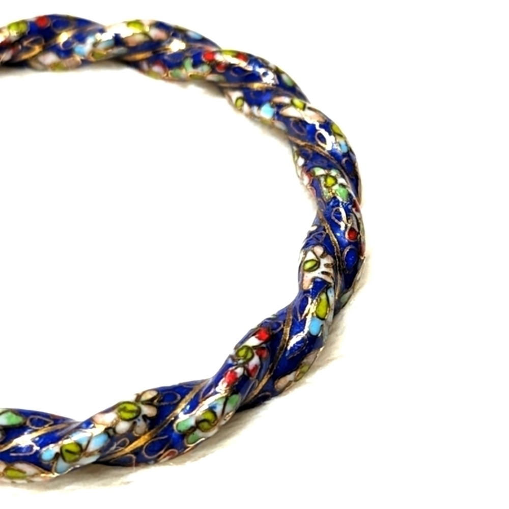 Vintage Rare Chinese Cloisonne Enamel Twisted Floral Bangle Bracelet - Picture 10 of 13